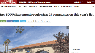 Screenshot of scarmento business journal with title inc 5000 sacramento region has 27 companies